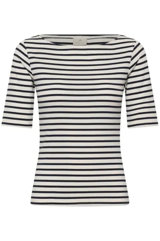 KALiddy Boatneck T - Shirt 10511832 - Hvit/ Marineblå 109526