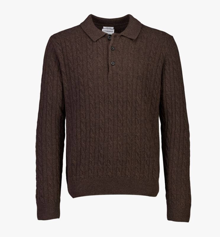 Hovedbilde Lindbergh Lambswool Button Polo 30-800227 - Dark Brown Melert