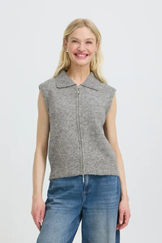 BYOmea Zipper Slipover 20819113 - Mid Grey Melange 200455